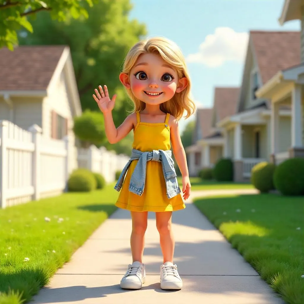 Cheerful Suburban Girl in a 3D Render