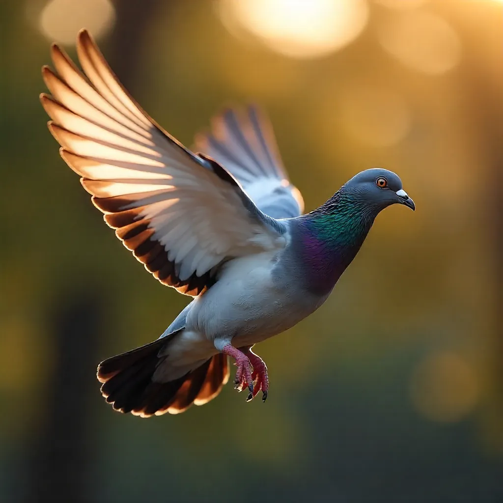 Elegant Pigeon in Flight: Detailed Feathery Portrait