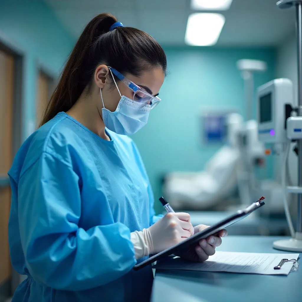 Focused PPE-Clad Healthcare Worker at Work