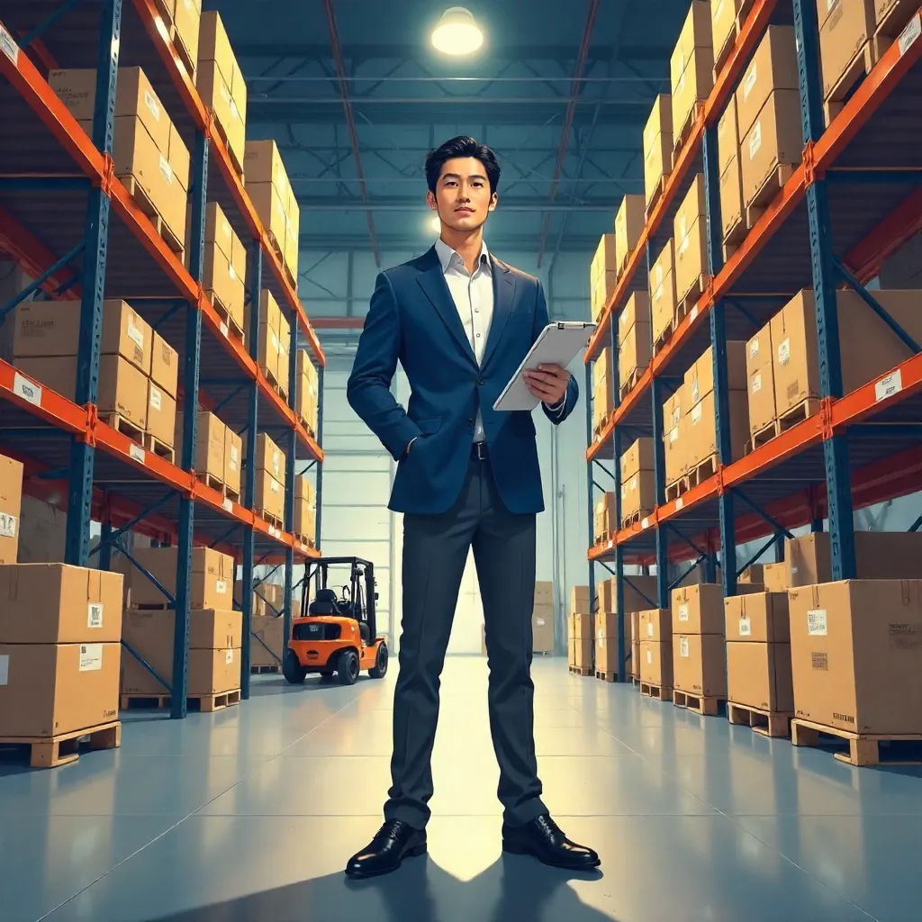 Professional Asian Man in a Warehouse - Anime Style
