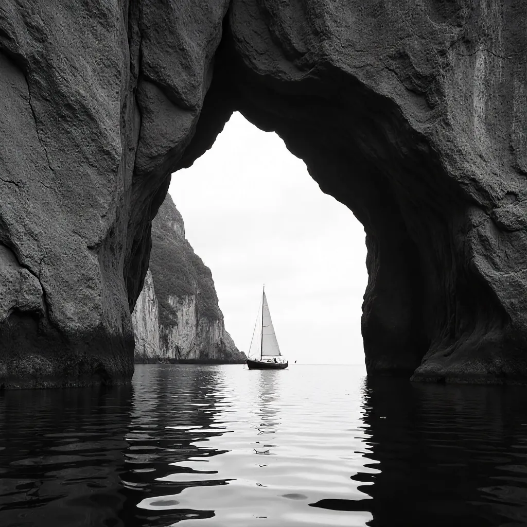 Sailboat Framed by a Grand Granite Arch