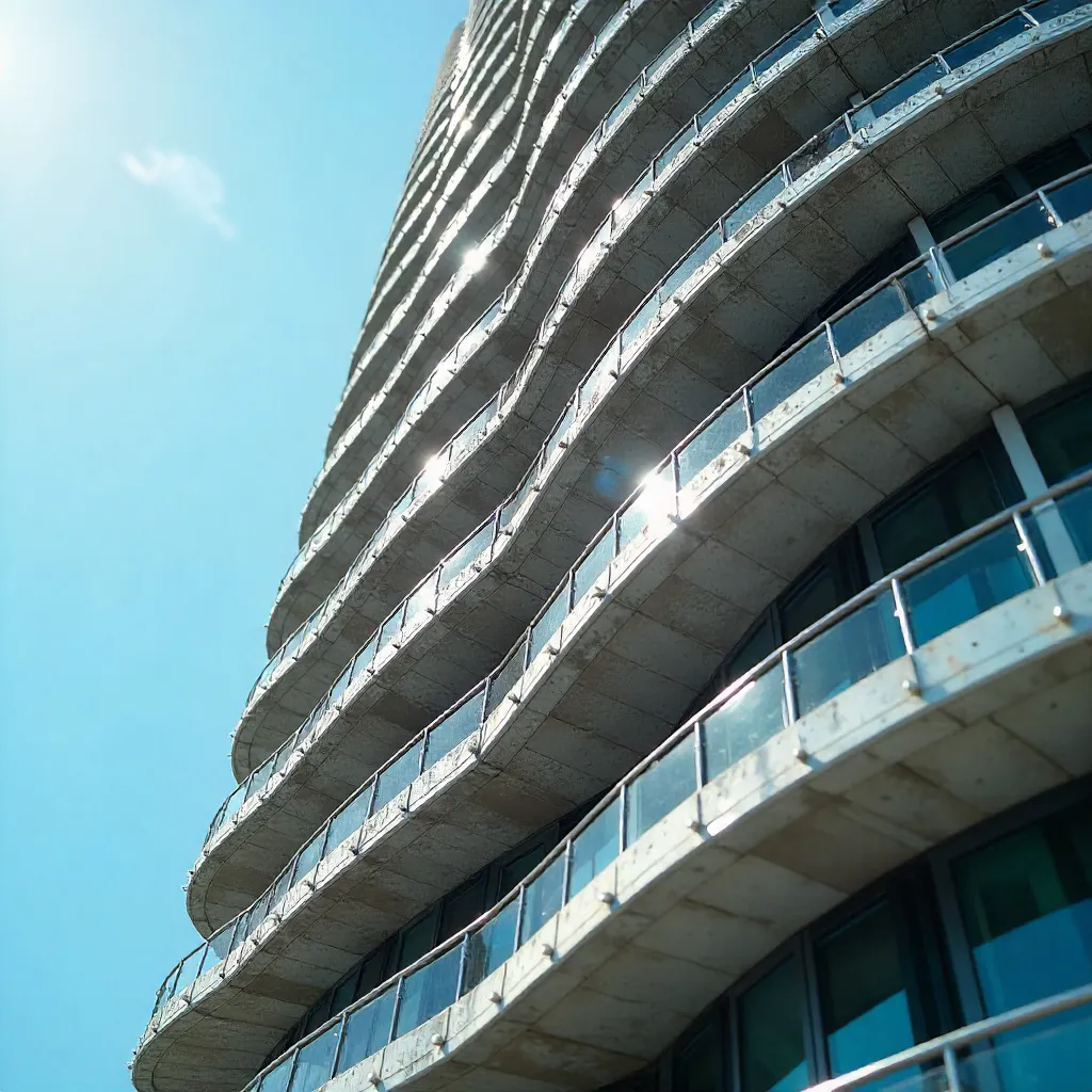 Close-Up Circular High-Rise Facade against Clear Sky