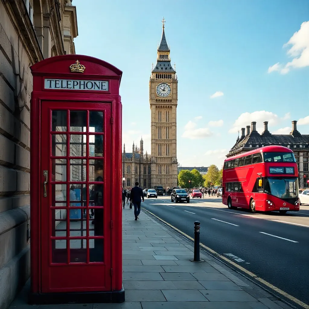 Red Telephone Booth with Big Ben and London Architecture in Daylight