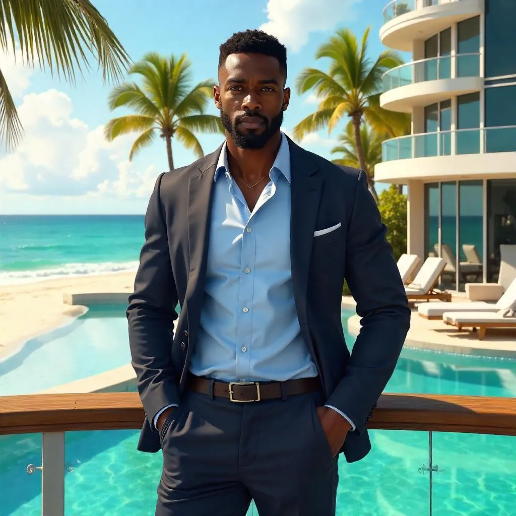 Professional Black Man at a Beach Resort (Digital Art)