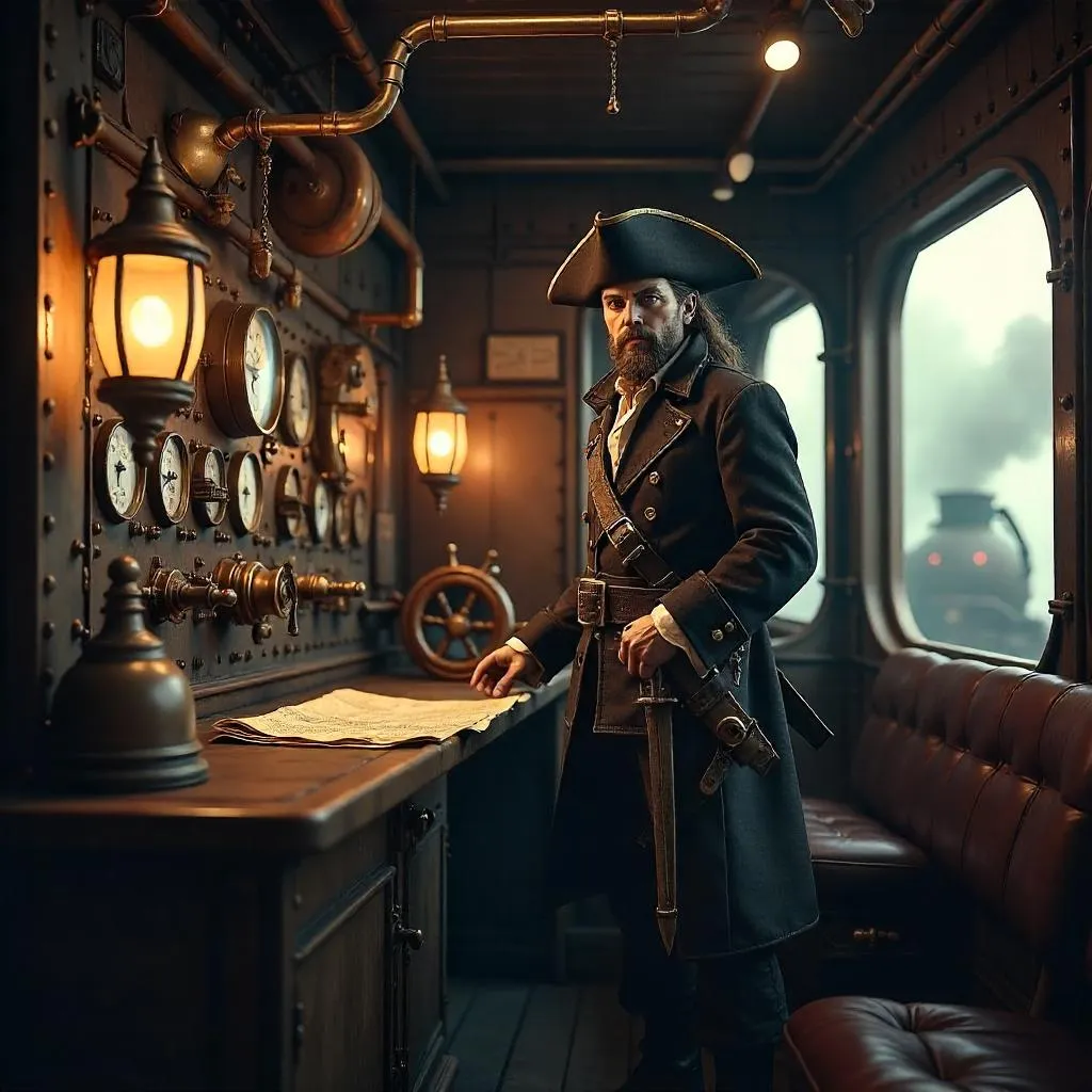 Pirate Captain Inside a Steam Engine - 3D Render