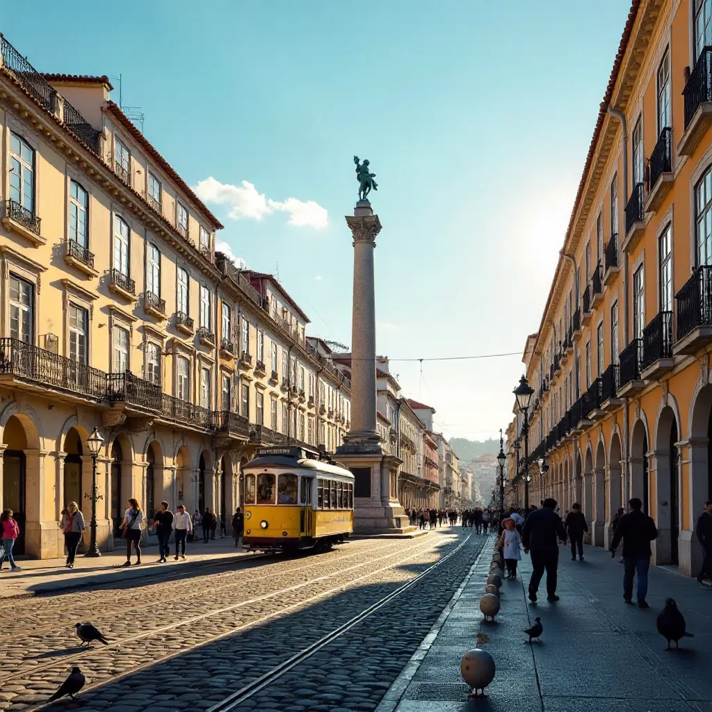 Vibrant Lisbon: Rossio Square Cityscape at Golden Hour