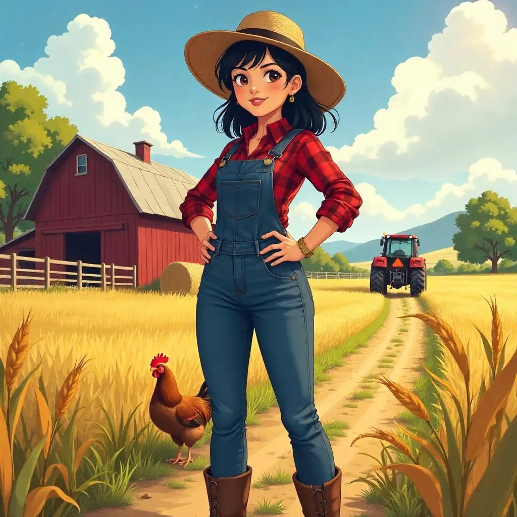 Confident Asian Woman on a Farm - Anime Style