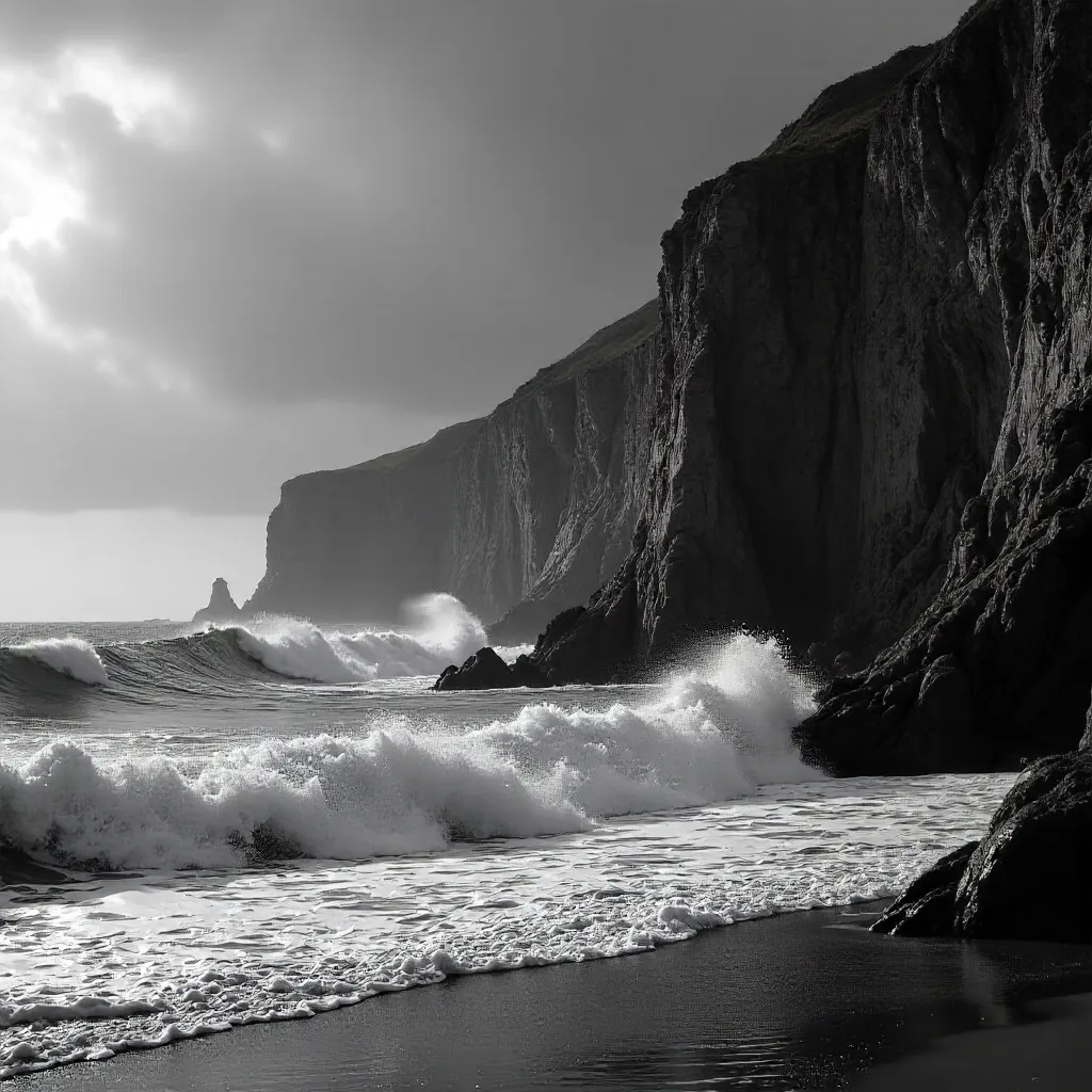 Monochrome Cliffs and the Roaring Sea