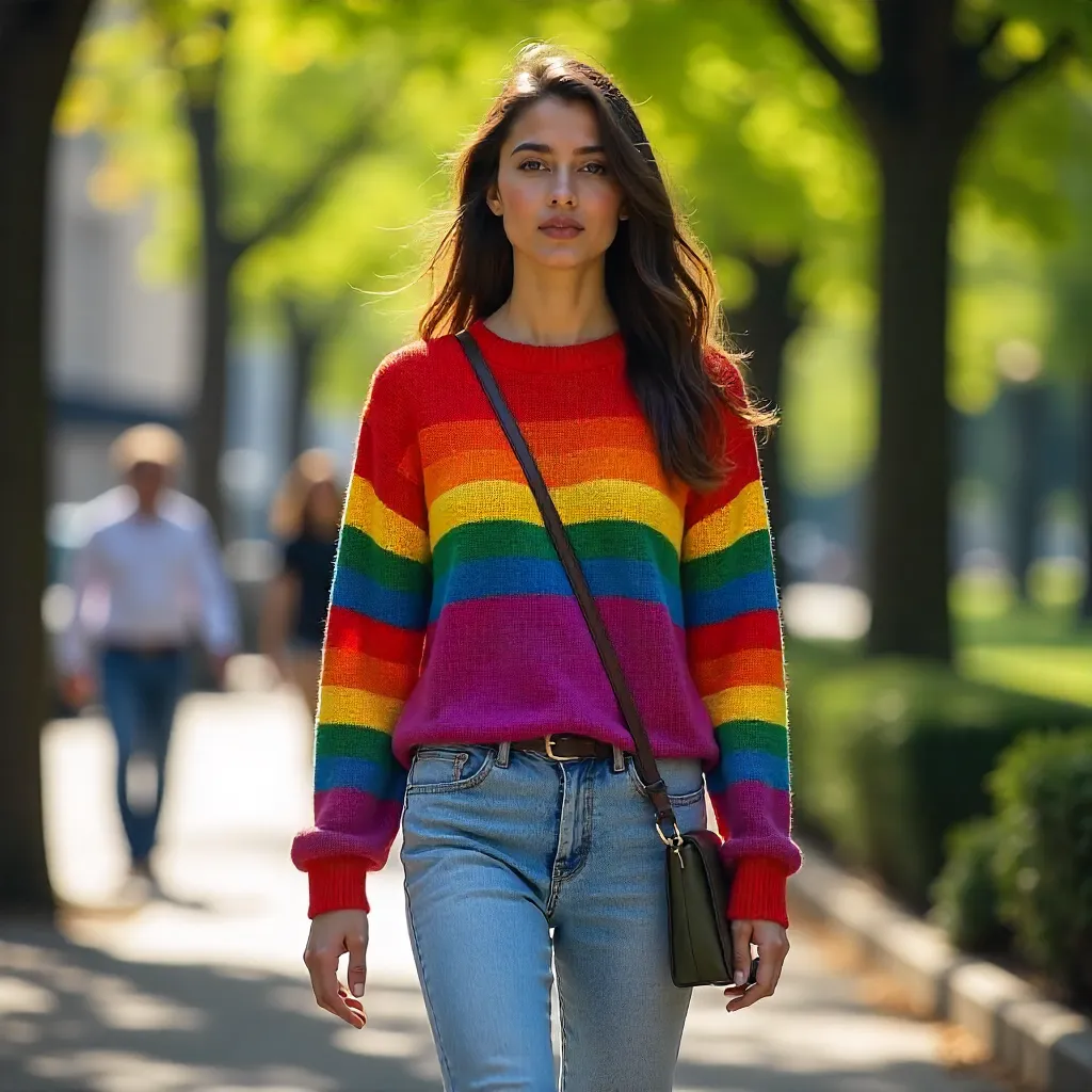 Casual Streetwear Striped Sweater Walk