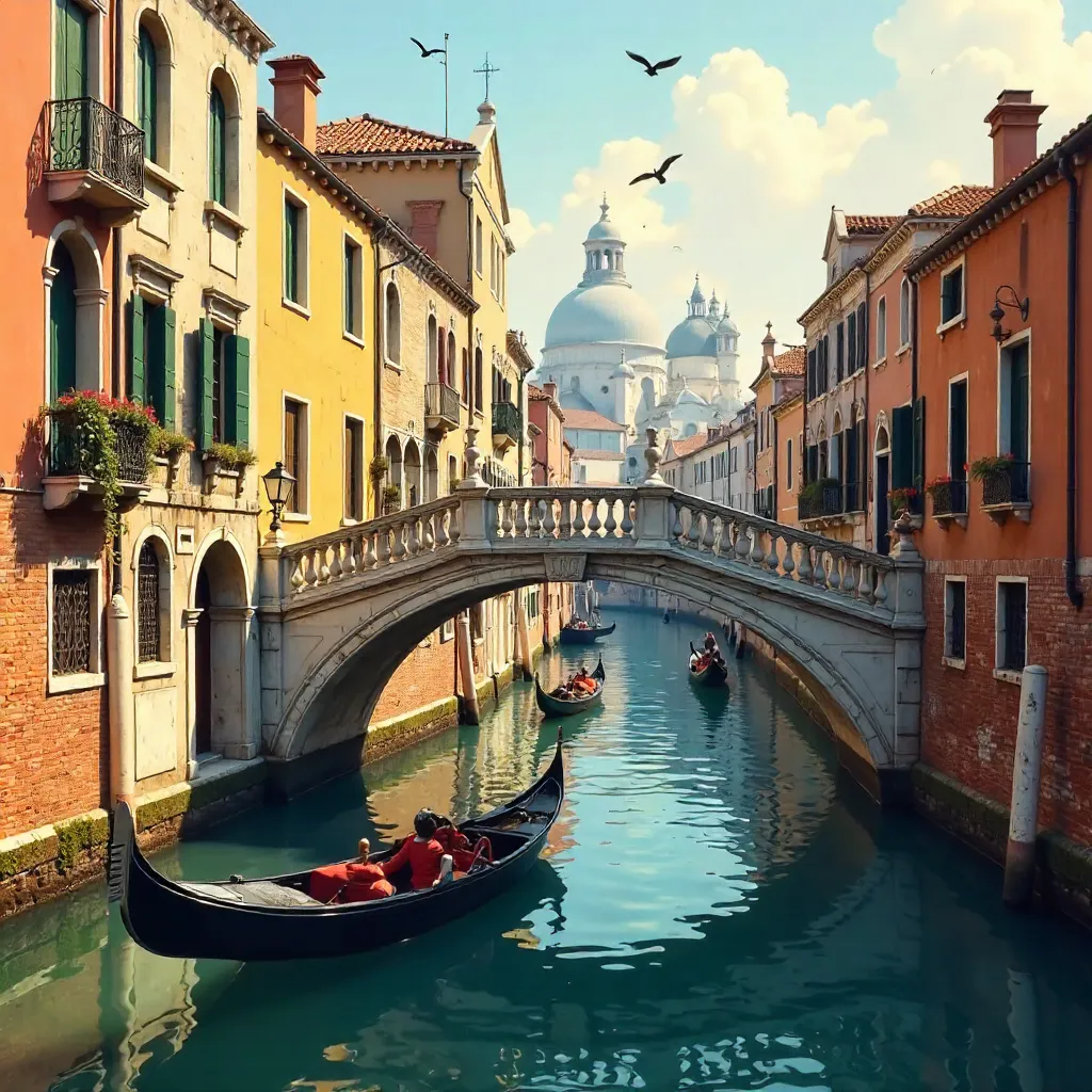 Venice Bridge and Classic Italian Architecture