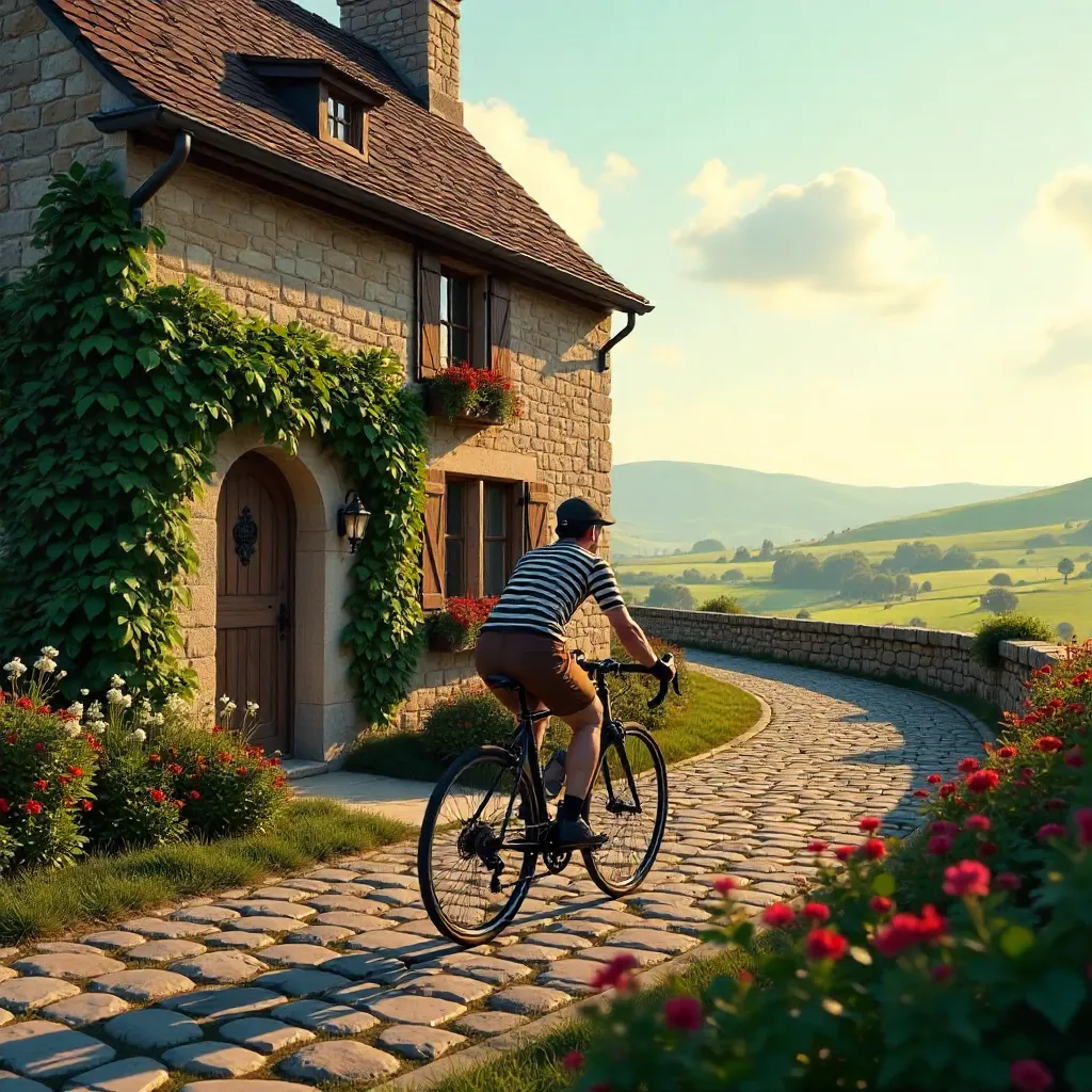 Blurred Cyclist by a Rustic Cottage in Nuova Aquitania