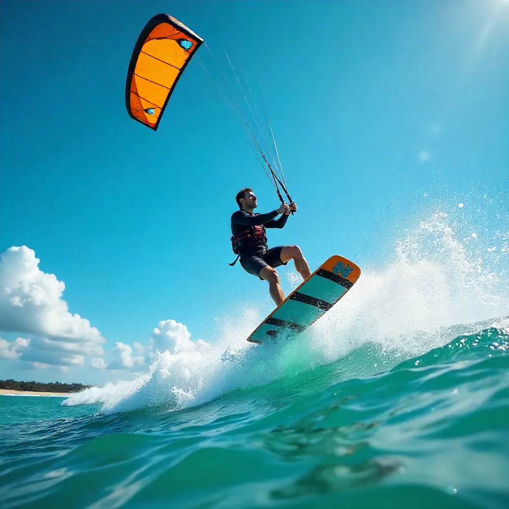 High-Flying Kiteboarder: Freedom in a Blue Sky