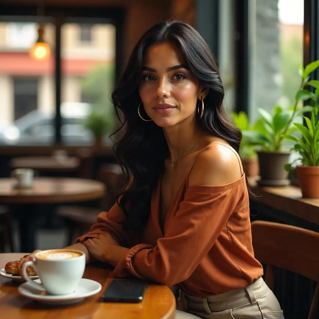 Photorealistic Latina Woman in a Café