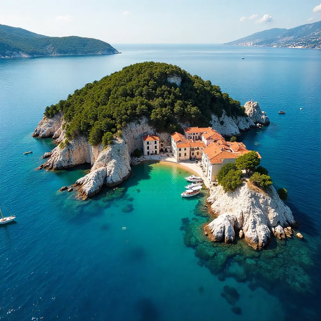 Aerial Island near Dubrovnik, Adriatic Sea