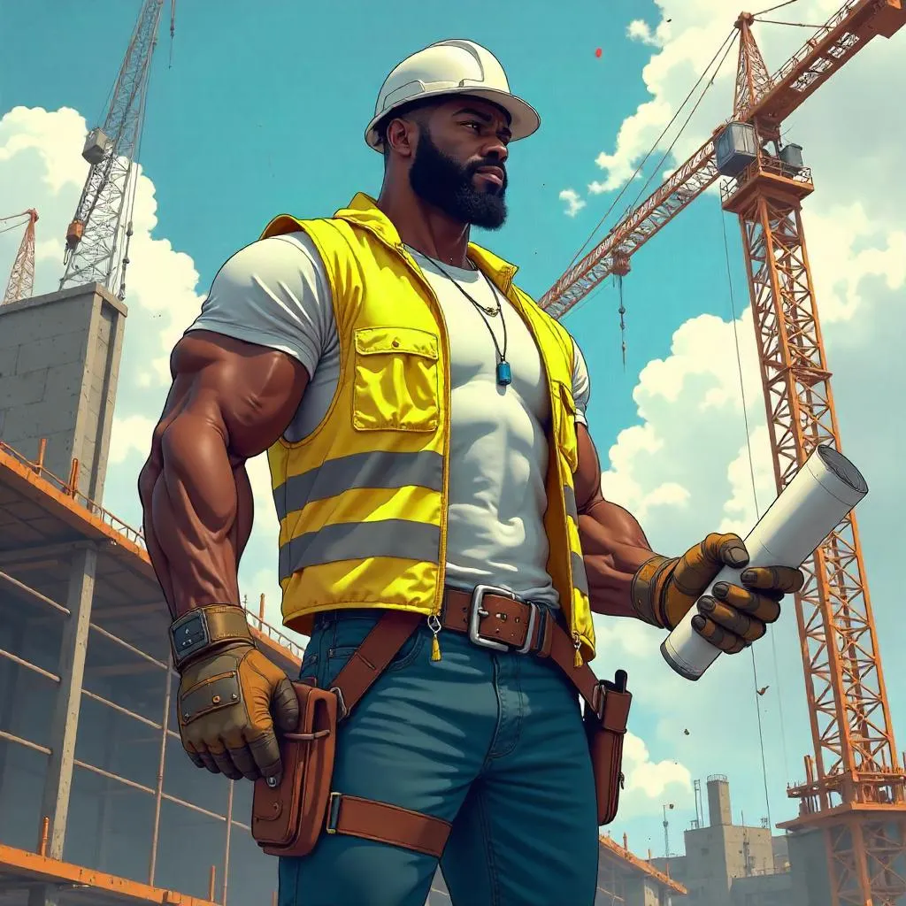 Anime Hero: Strong Black Man at Construction Site