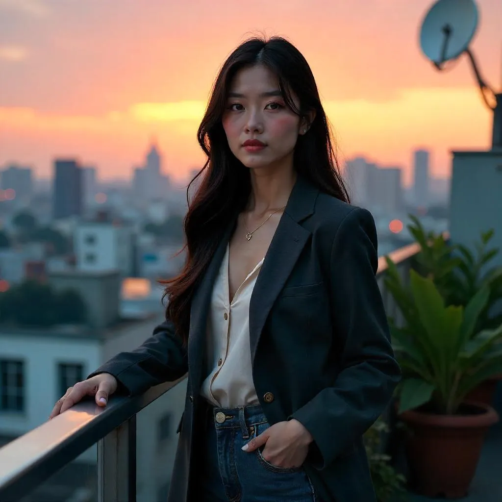 Golden Hour Rooftop Portrait of an Asian Woman