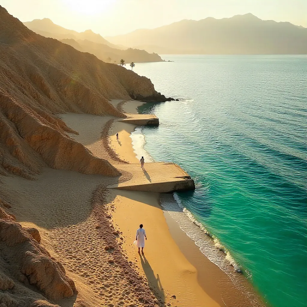 Aerial Walk Along the Omani Coast with Geometric Barriers