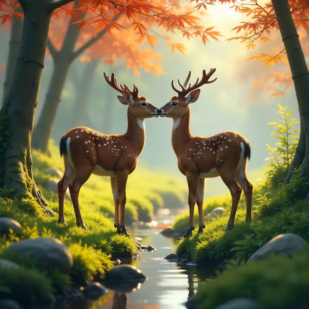 Tender Moment Between Two Deer in Kyoto Park