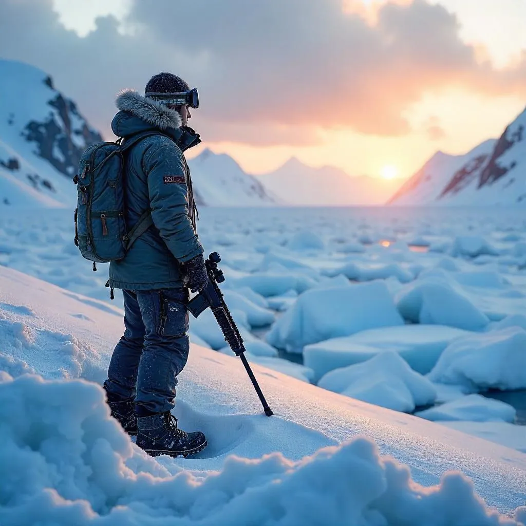 Photoreal Hunter on a Blue Glacier