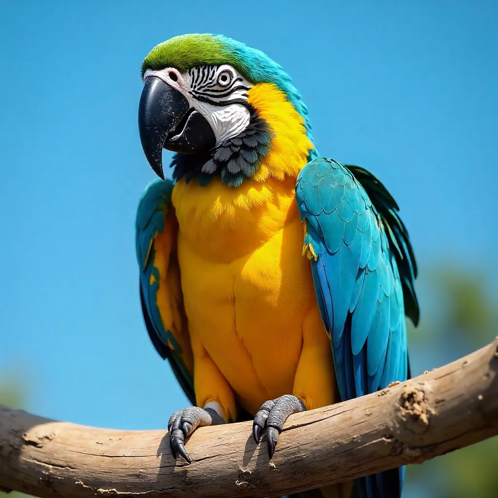 Close-Up of a Blue-and-Yellow Macaw on Wood