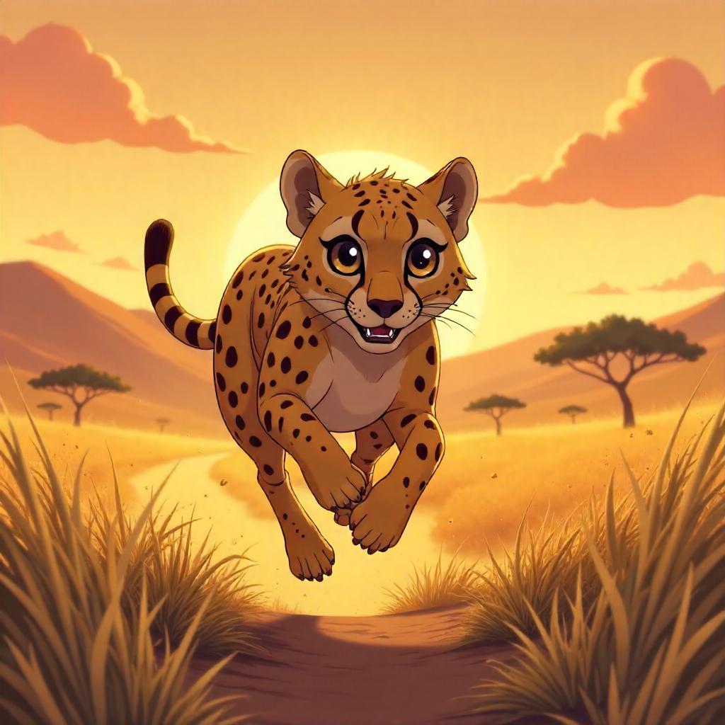 Anime Sunrise Cheetah in Dawn Sprint