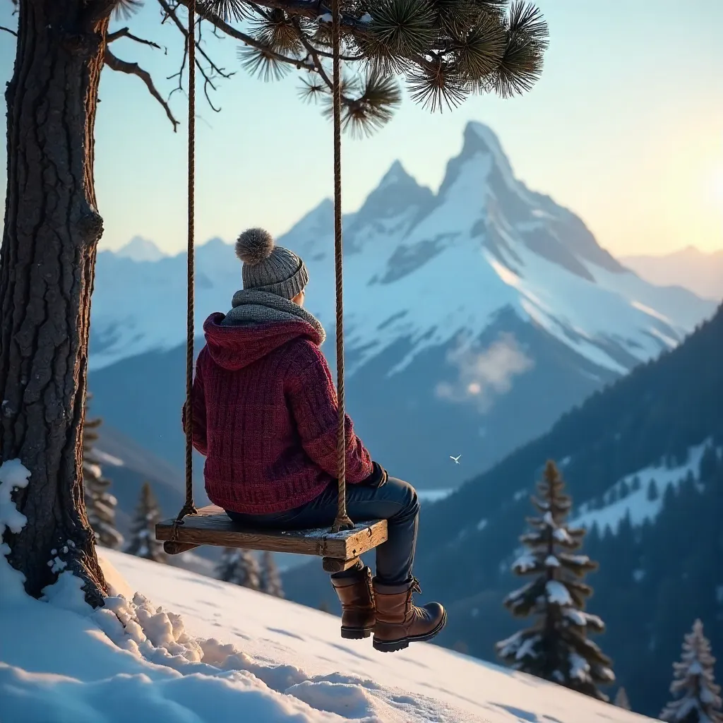 Swinging Toward Snowy Mountain Serenity