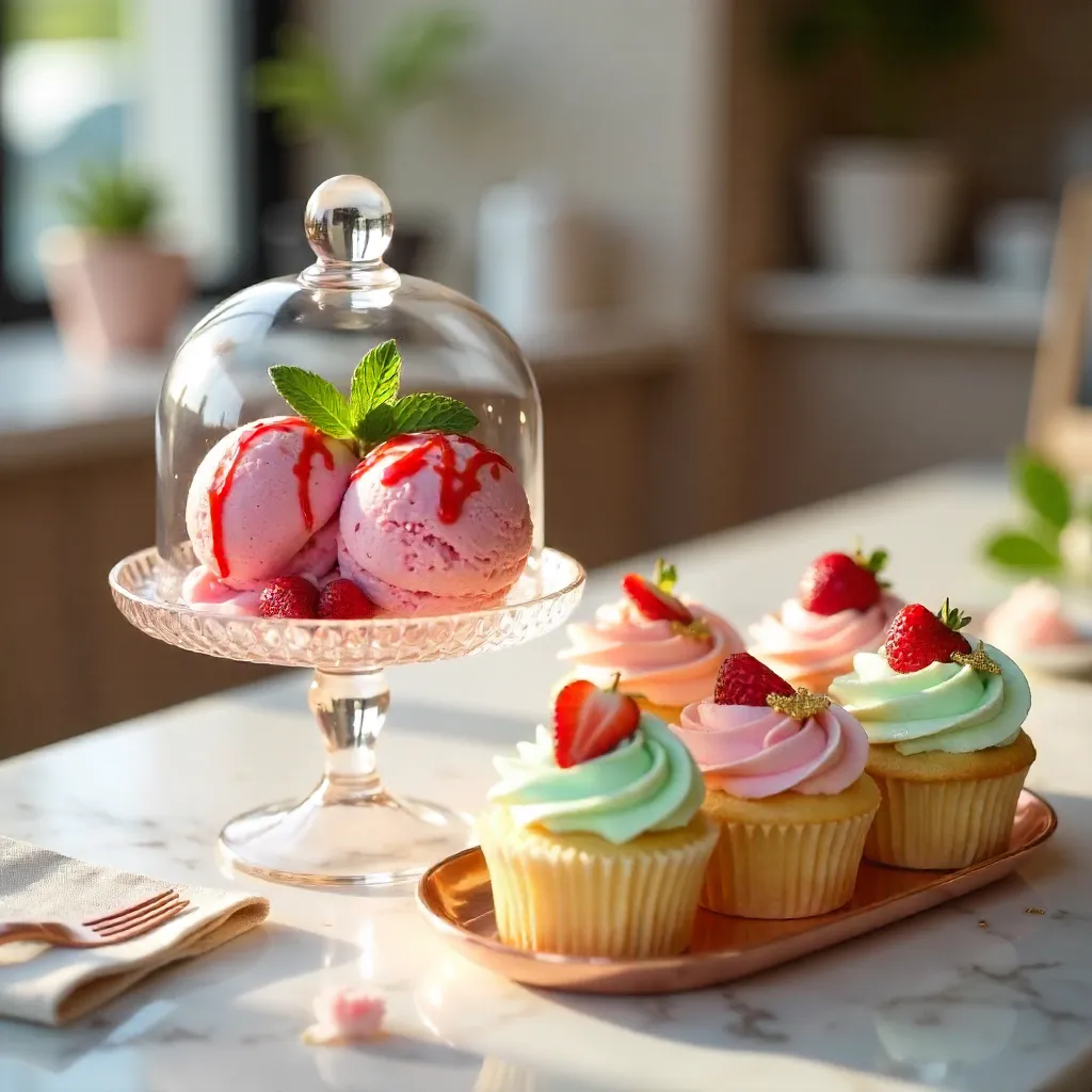 Chic Artisan Dessert: Strawberry Ice Cream & Sparkling Cupcakes