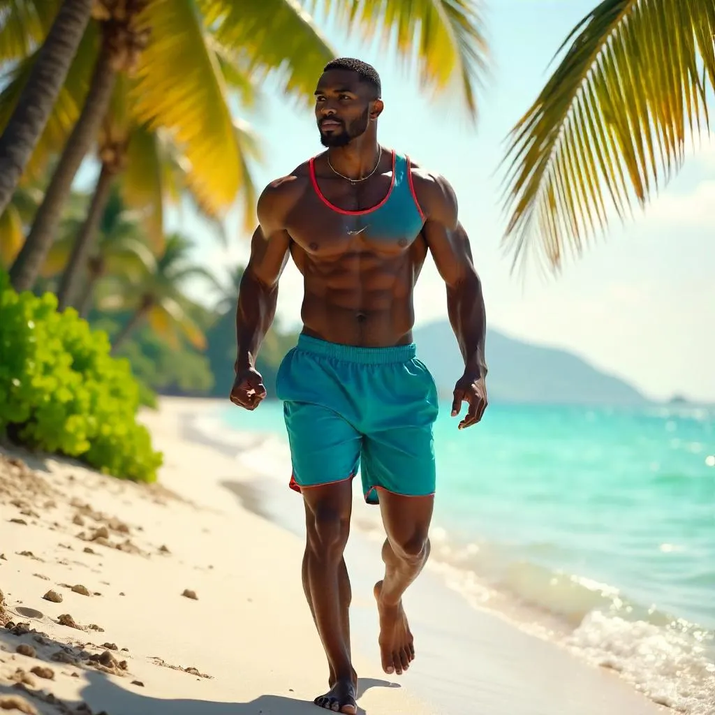 Photoreal Athletic Black Man in a Tropical Paradise