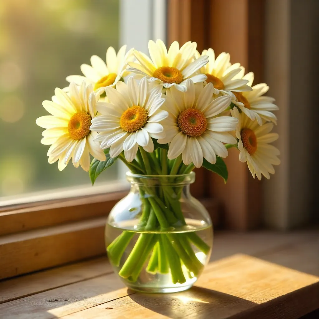 Sunlit Daisies in a Glass Vase