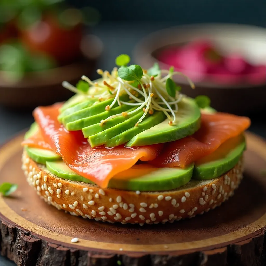 Healthy Brunch Bagel with Salmon and Beet Sauce