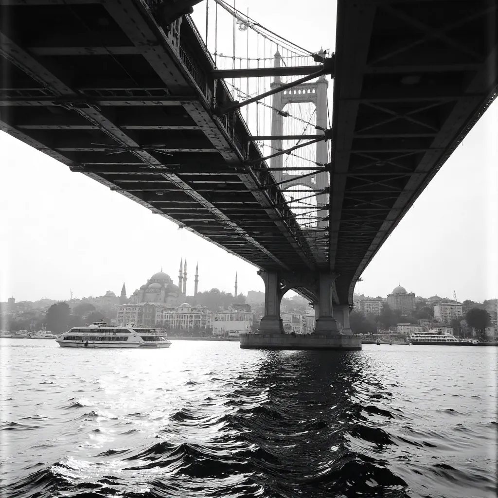 Monochrome Istanbul Bridge: An Urban Architecture Portrait