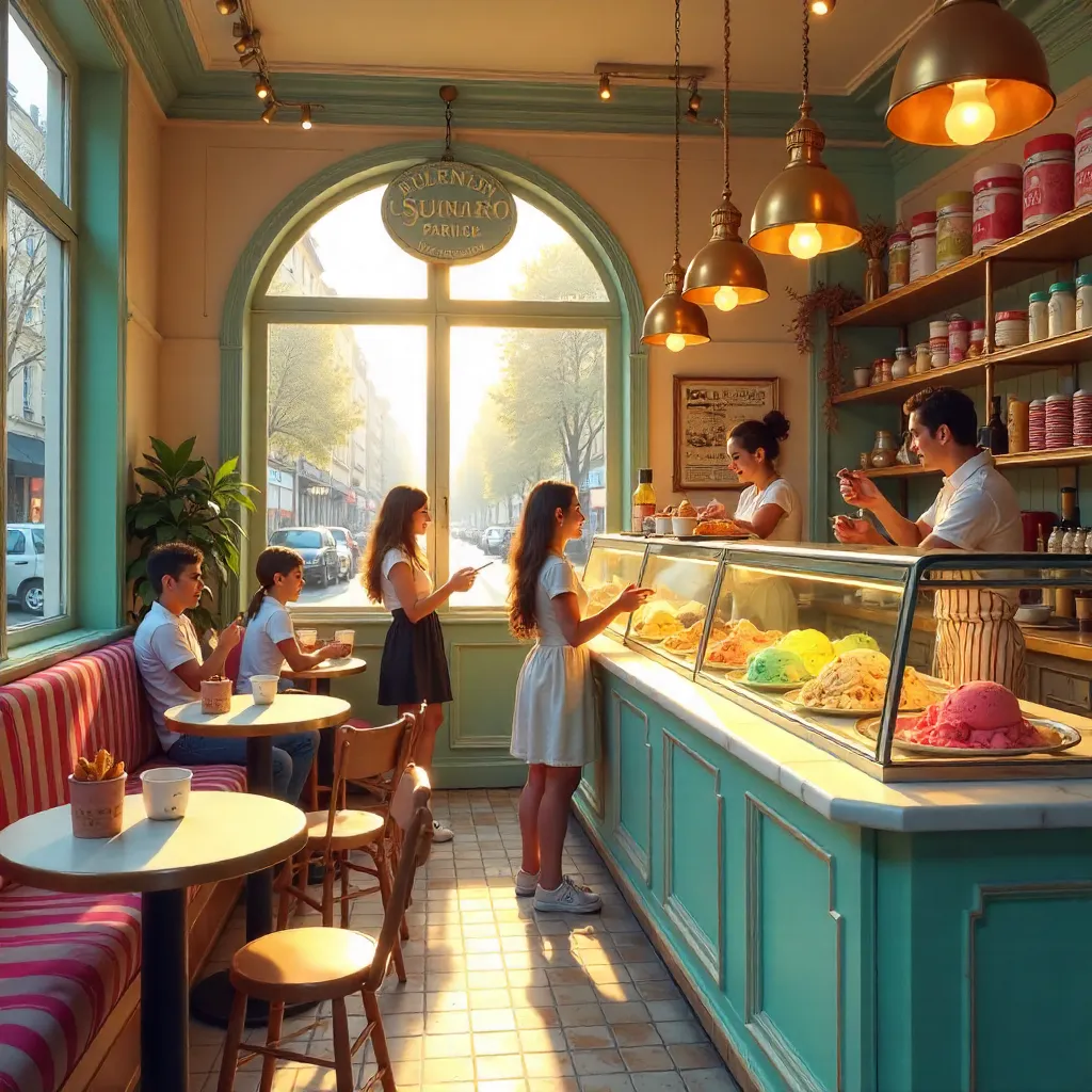Charming Parisian Ice Cream Parlor Interior