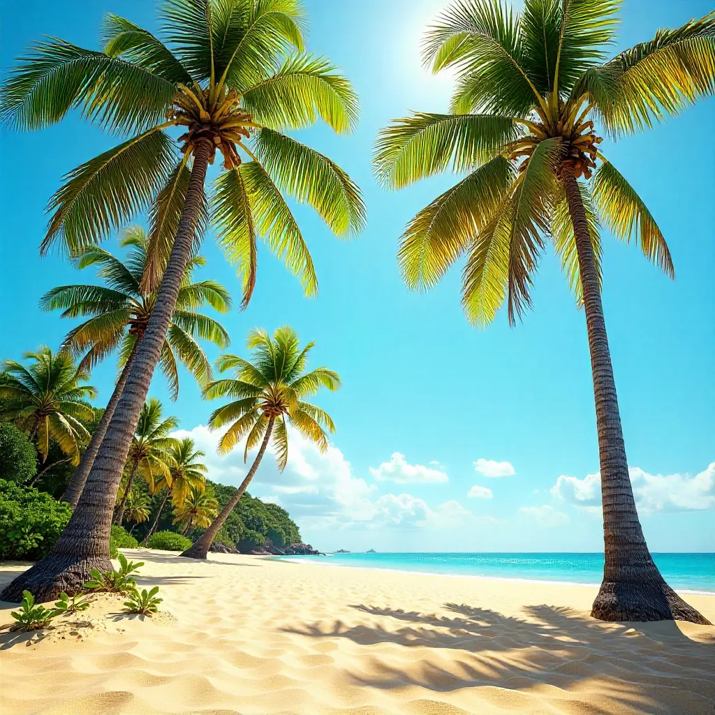 Serene Palm Oasis: Tall Palms Under Clear Summer Sky