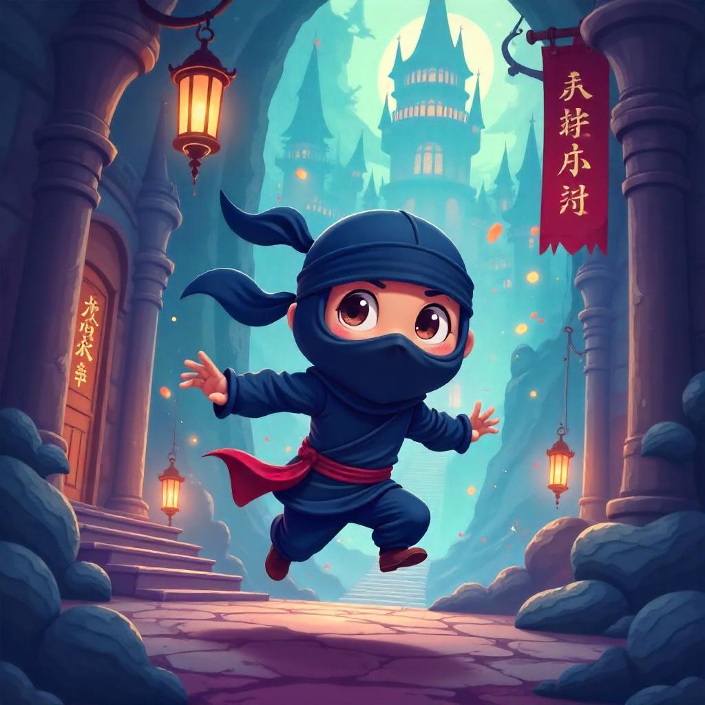 Playful Cartoon Ninja in an Enchanted Castle