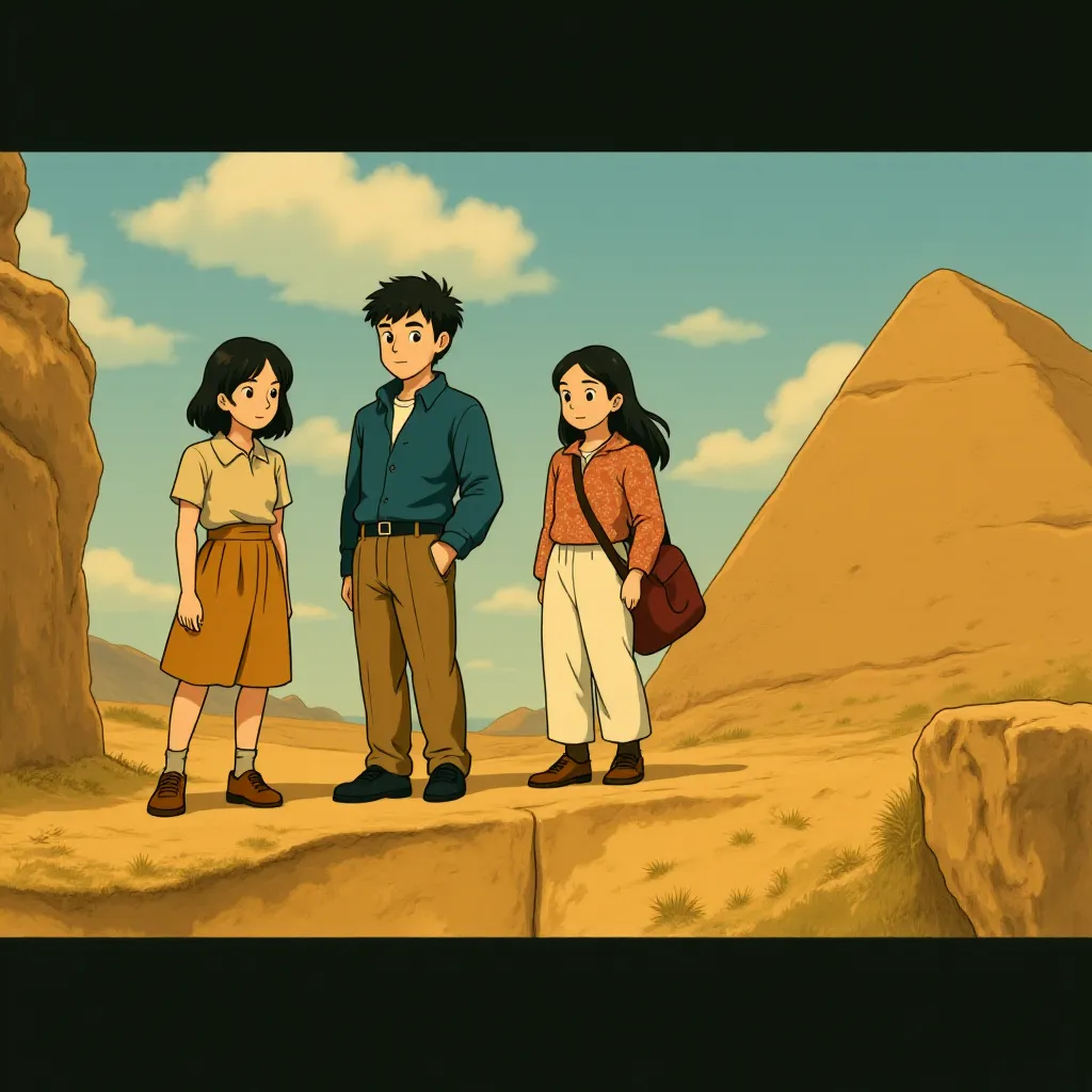 Natalie Portman, John Krasinski, and Eiza González in Fountain of Youth (2025) - Ghibli style