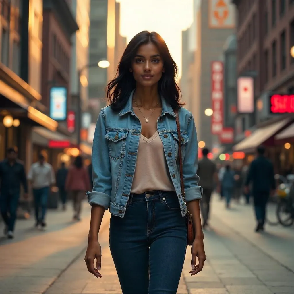 Photorealistic Indian Woman in a Downtown Cityscape