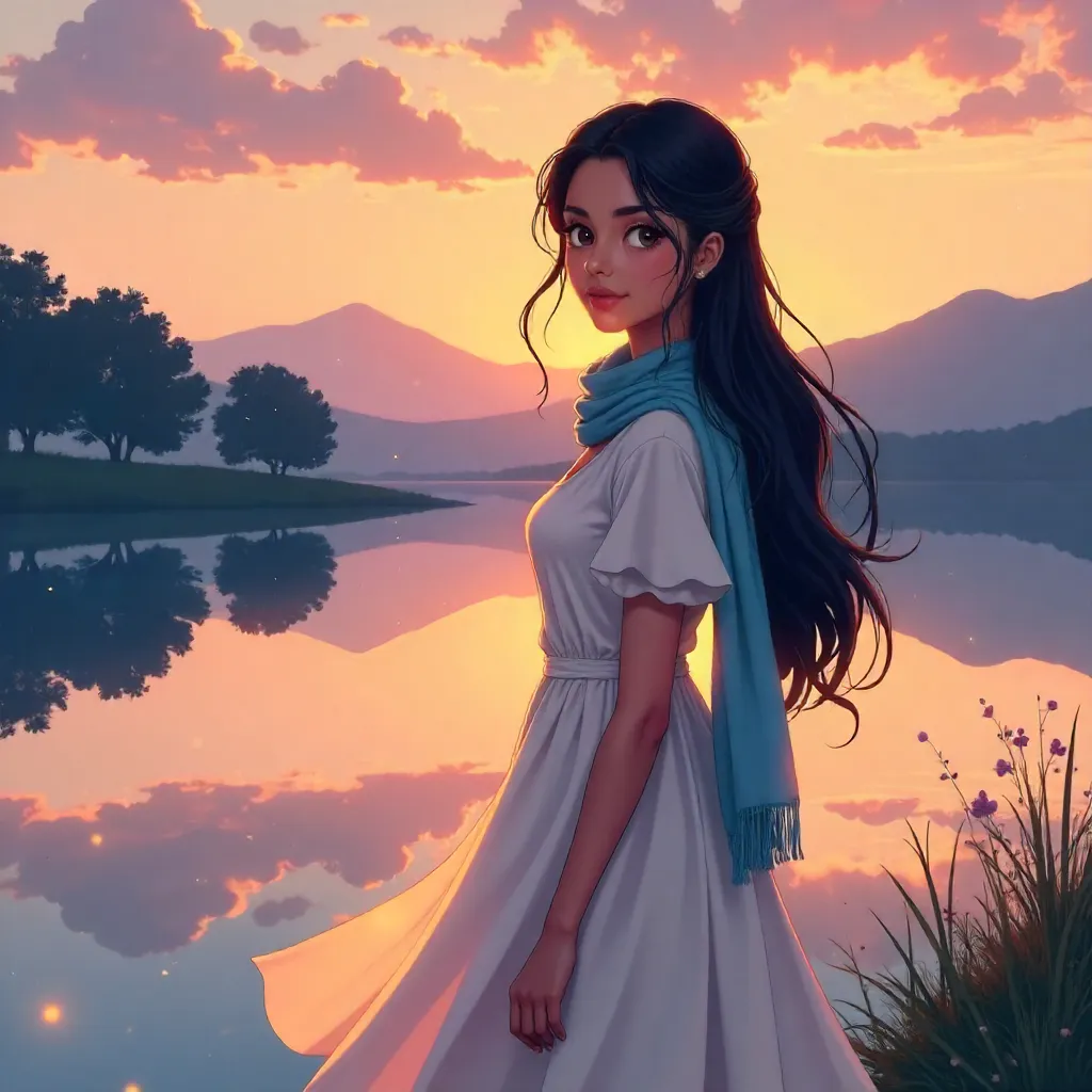 Sunset Lake: Anime Middle Eastern Woman