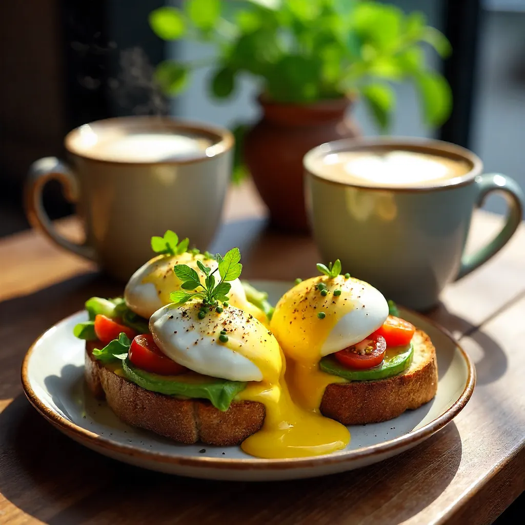 Morning Open-Faced Eggs and Latte