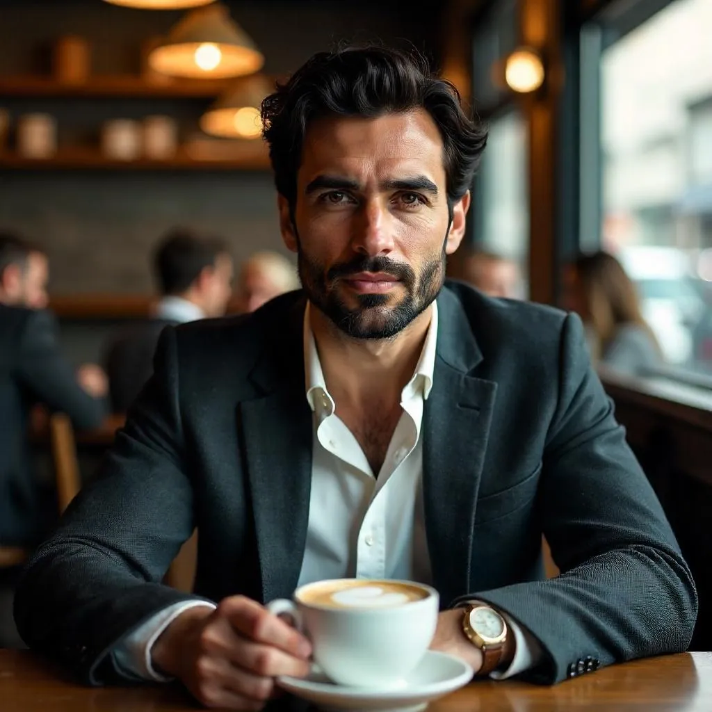 Handsome Middle Eastern Man in a Cozy Cafe