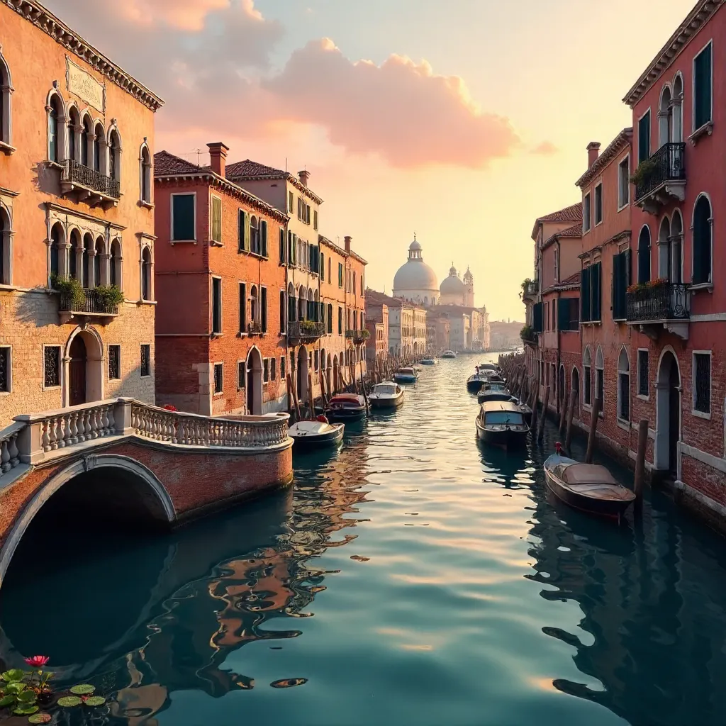 Charming Venetian Canal at Golden Hour