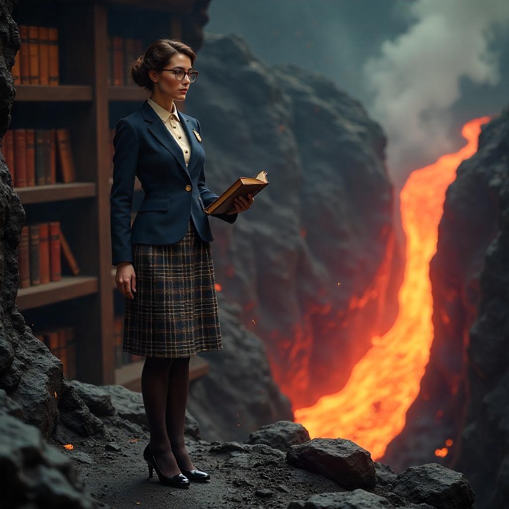 Librarian at the Lava Flow: A Photoreal Scene