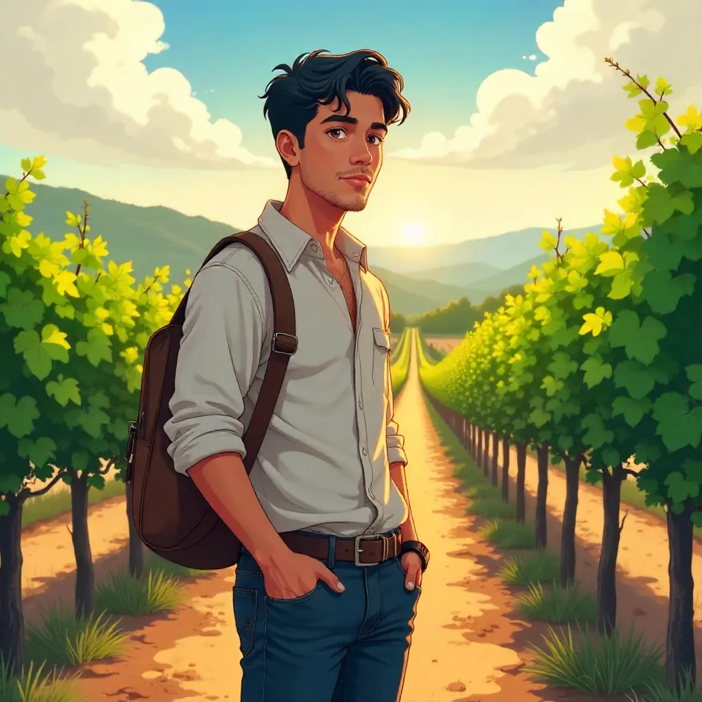 Anime Portrait: Latino Young Man in a Vineyard