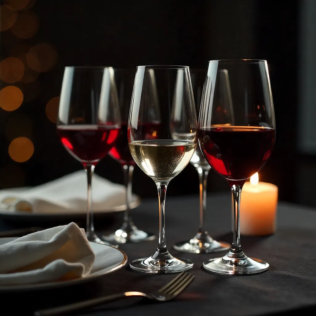 Elegant Red and White Wine Glasses on a Dark Surface