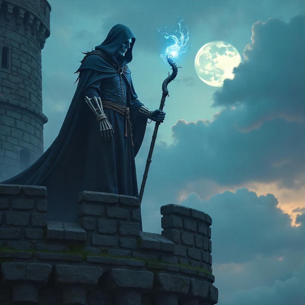 Necromancer on Castle Battlements - 3D Render