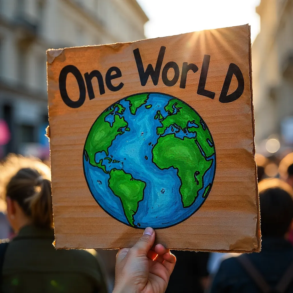 Close-Up Earth Sign: One World for Climate