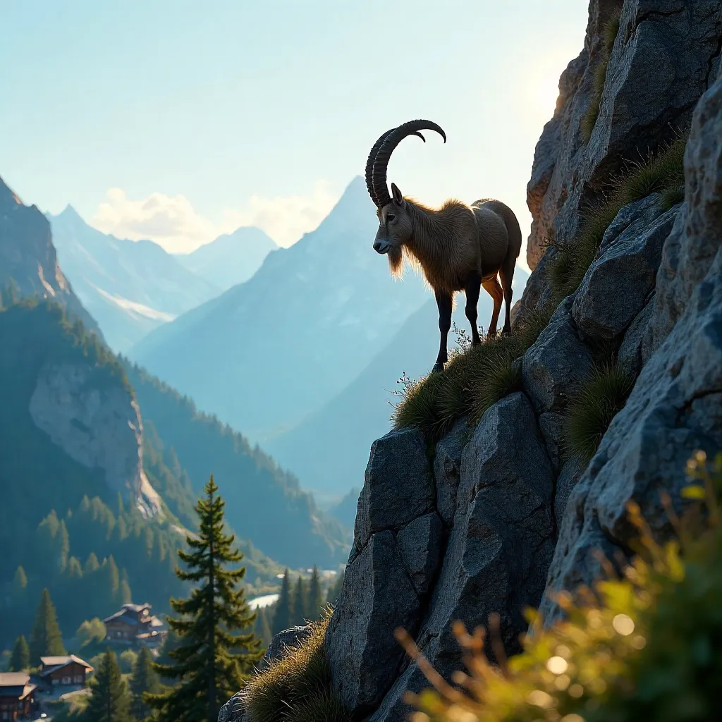 Graceful Mountain Goat on Le Grand-Bornand Cliff