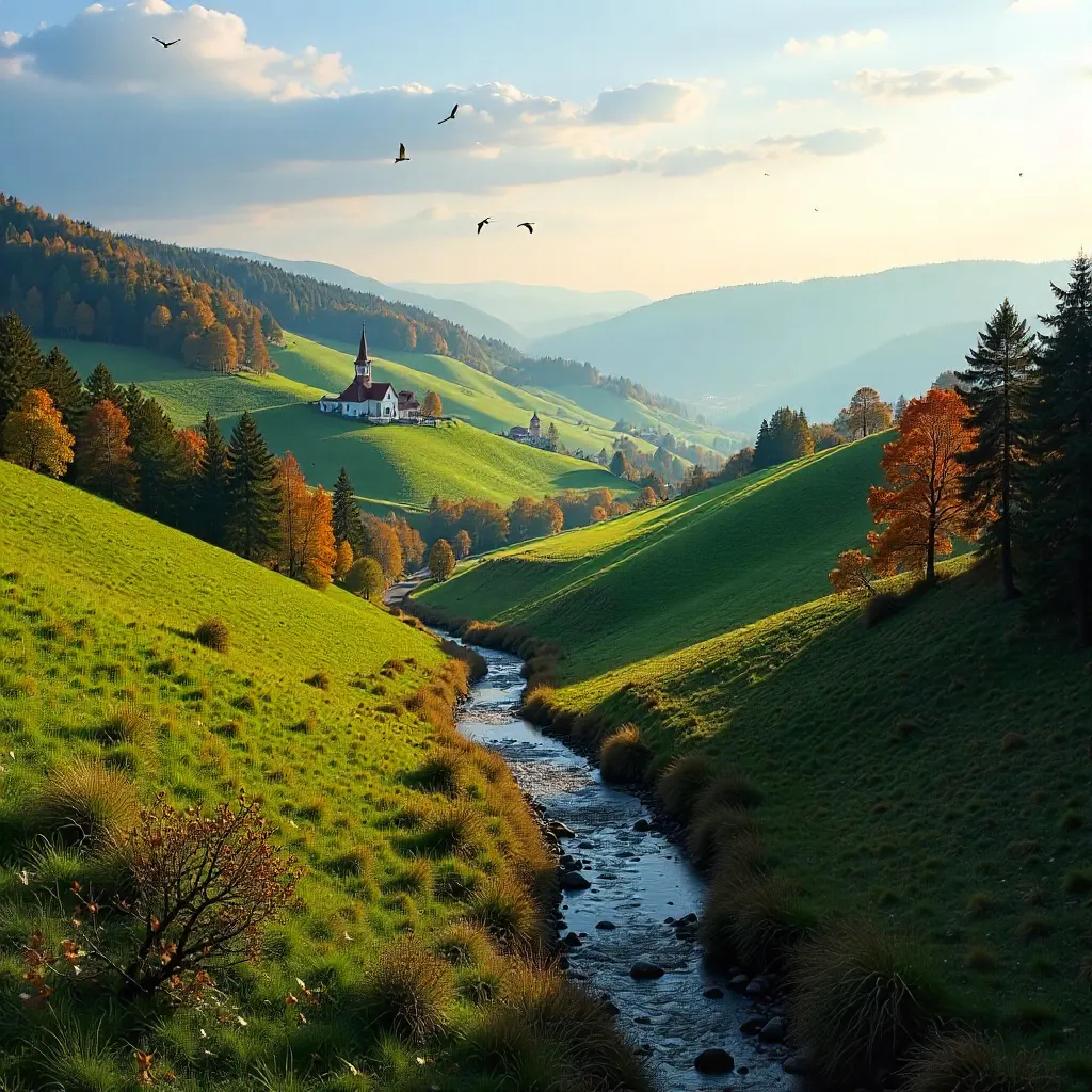Autumn Panoramic View of Lush Hills in Lesser Poland
