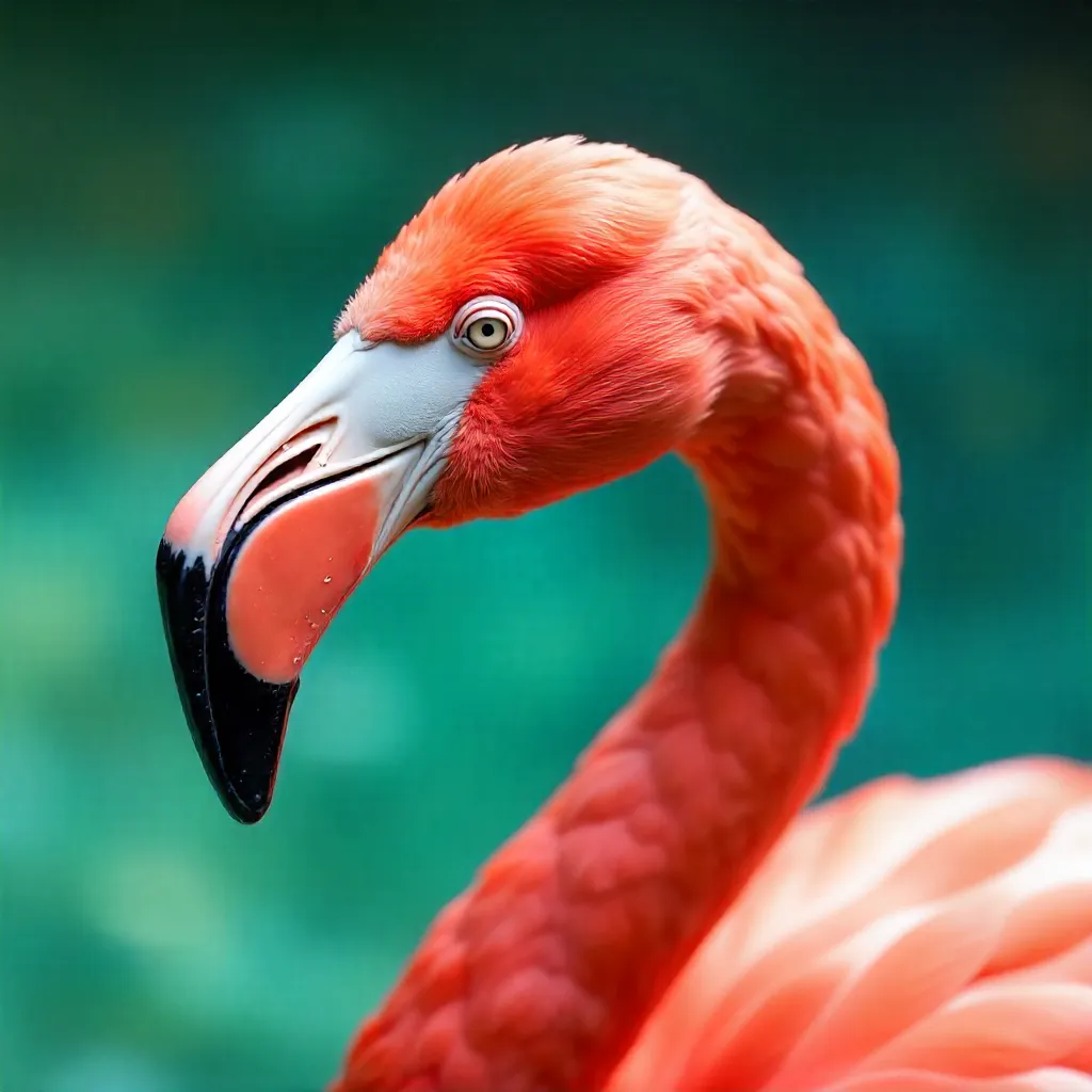 Hyper-Detailed Close-Up of a Pink Flamingo's Plumage and Beak