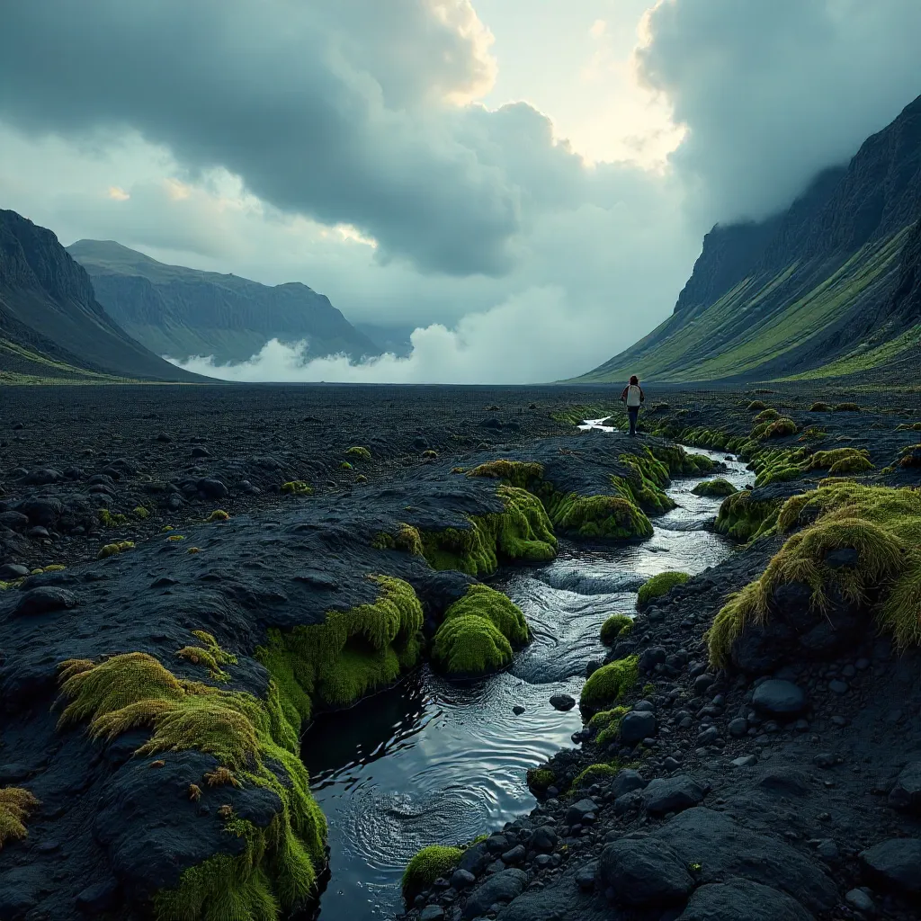 Moody volcanic landscape, Þingeyjarsveit, Iceland