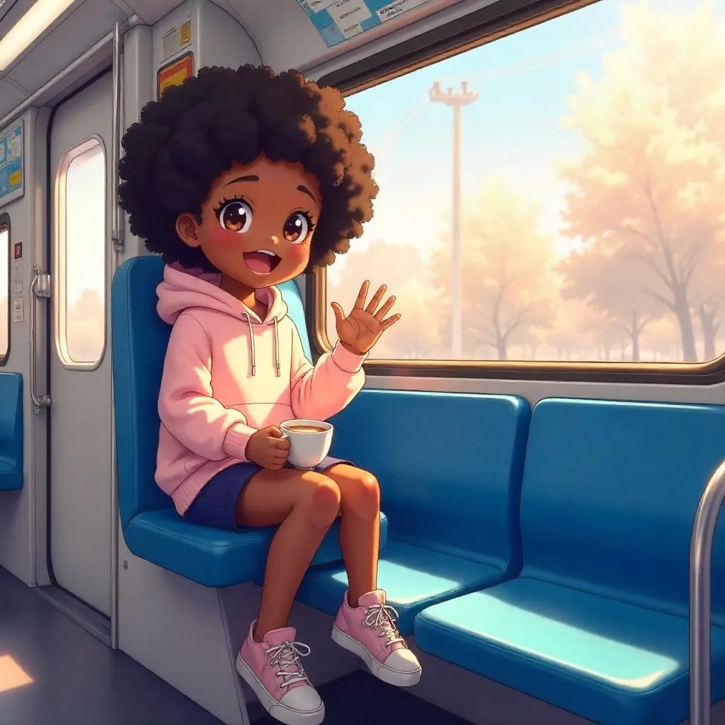 Cheerful Anime Black Girl on a Train